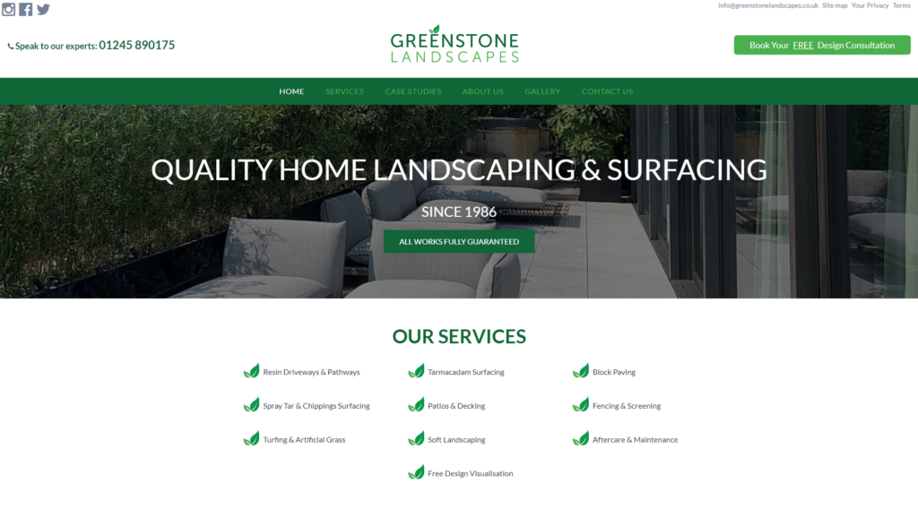 Screenshot of Greenstone Landscapes website